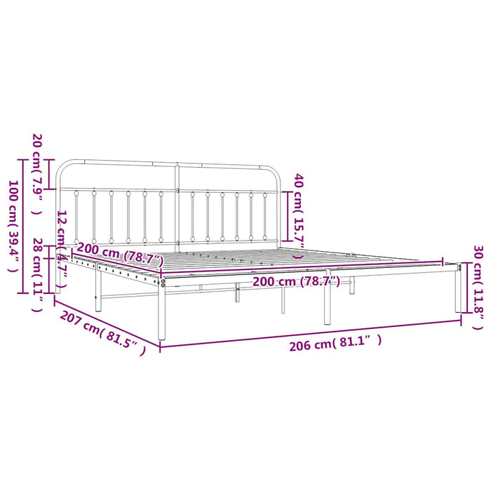 Giroletto con Testiera in Metallo Nero 200x200 cm 352585
