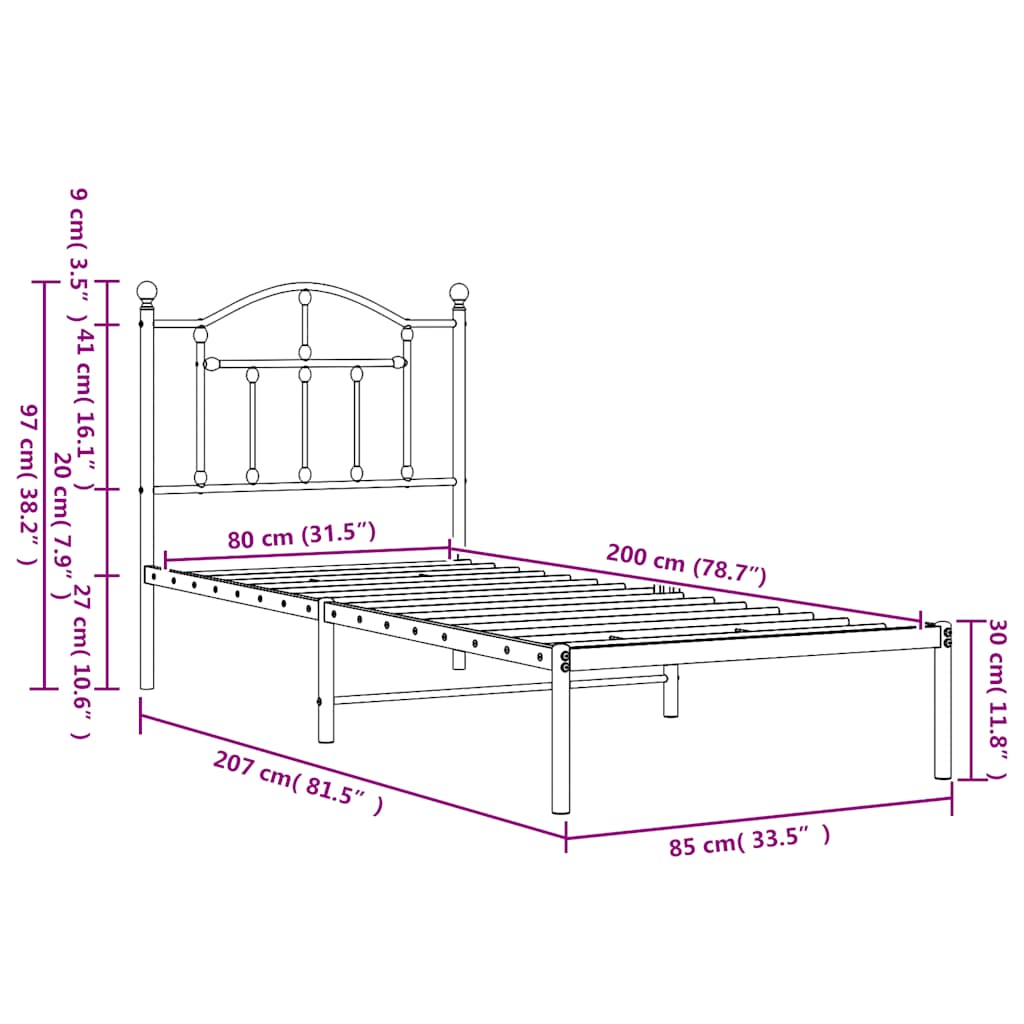 Giroletto con Testiera in Metallo Nero 80x200 cm 353430