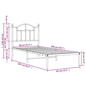 Giroletto con Testiera in Metallo Nero 80x200 cm 353430