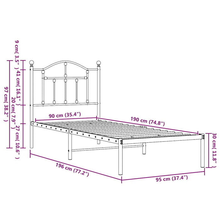 Giroletto con Testiera in Metallo Nero 90x190 cm 353431