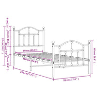 Giroletto con Testiera e Pediera Metallo Nero 90x190 cm 353449