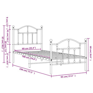 Giroletto con Testiera e Pediera Metallo Nero 90x190 cm 353449