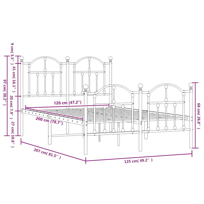 Giroletto con Testiera e Pediera Metallo Nero 120x200 cm 353455