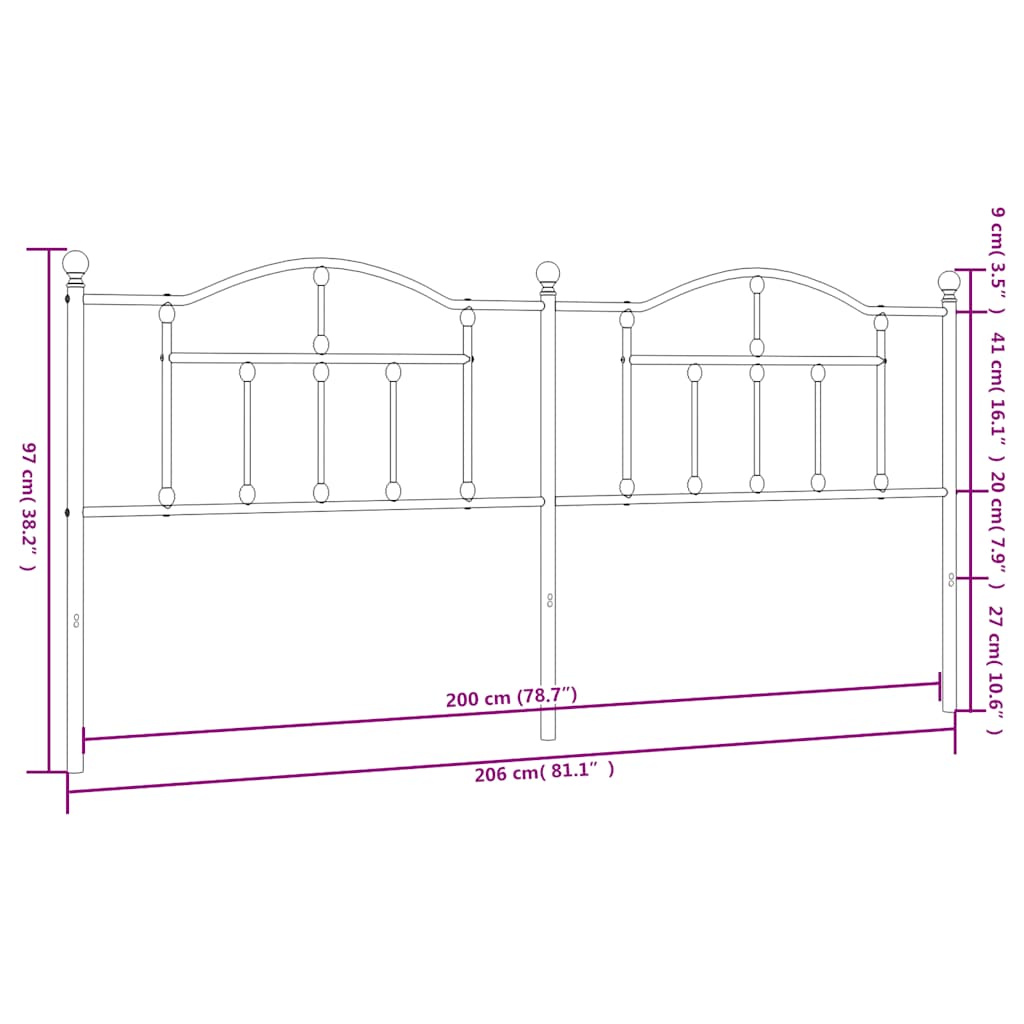 Testiera in Metallo Nero 200 cm 353477