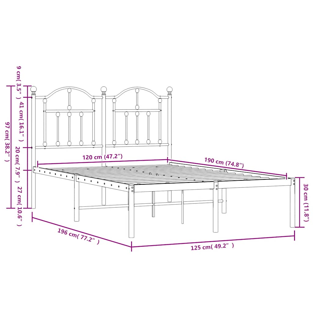Giroletto con Testiera Metallo Bianco 120x190 cm 353485
