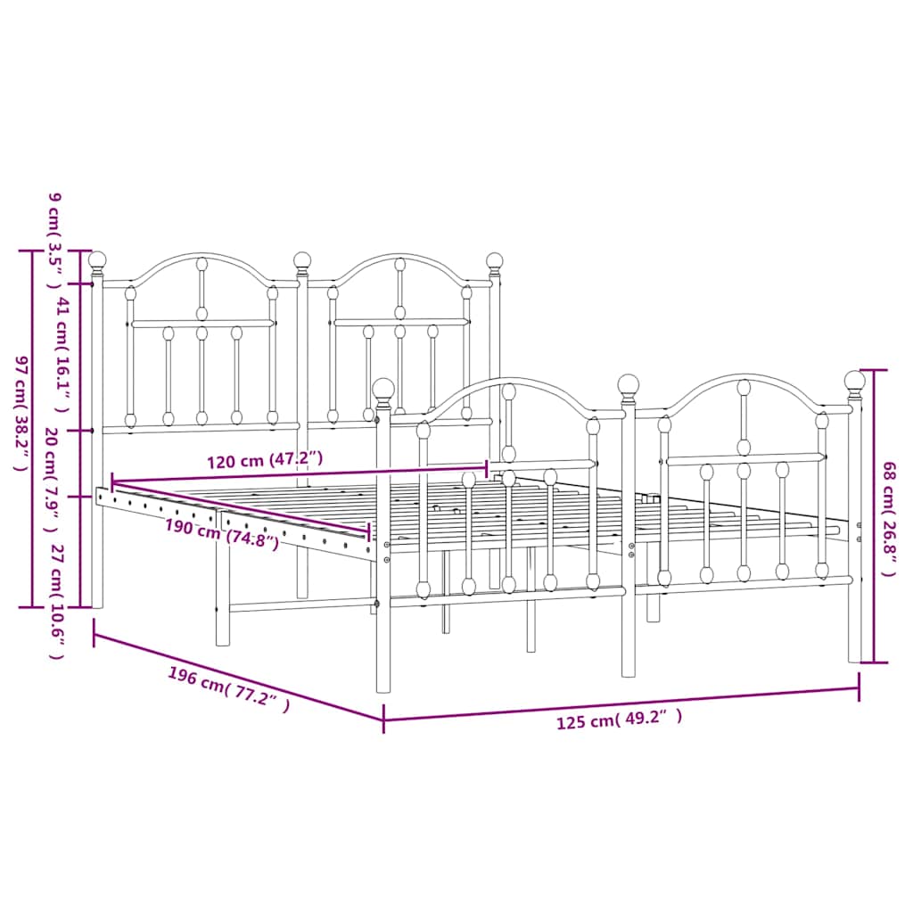Giroletto con Testiera e Pediera Metallo Bianco 120x190 cm 353503