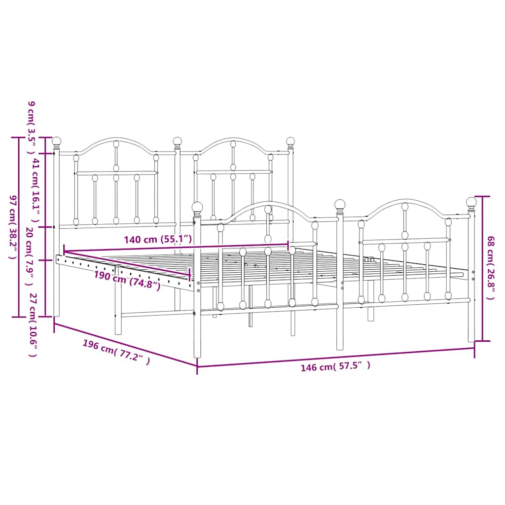Giroletto con Testiera e Pediera Metallo Bianco 140x190 cm 353506