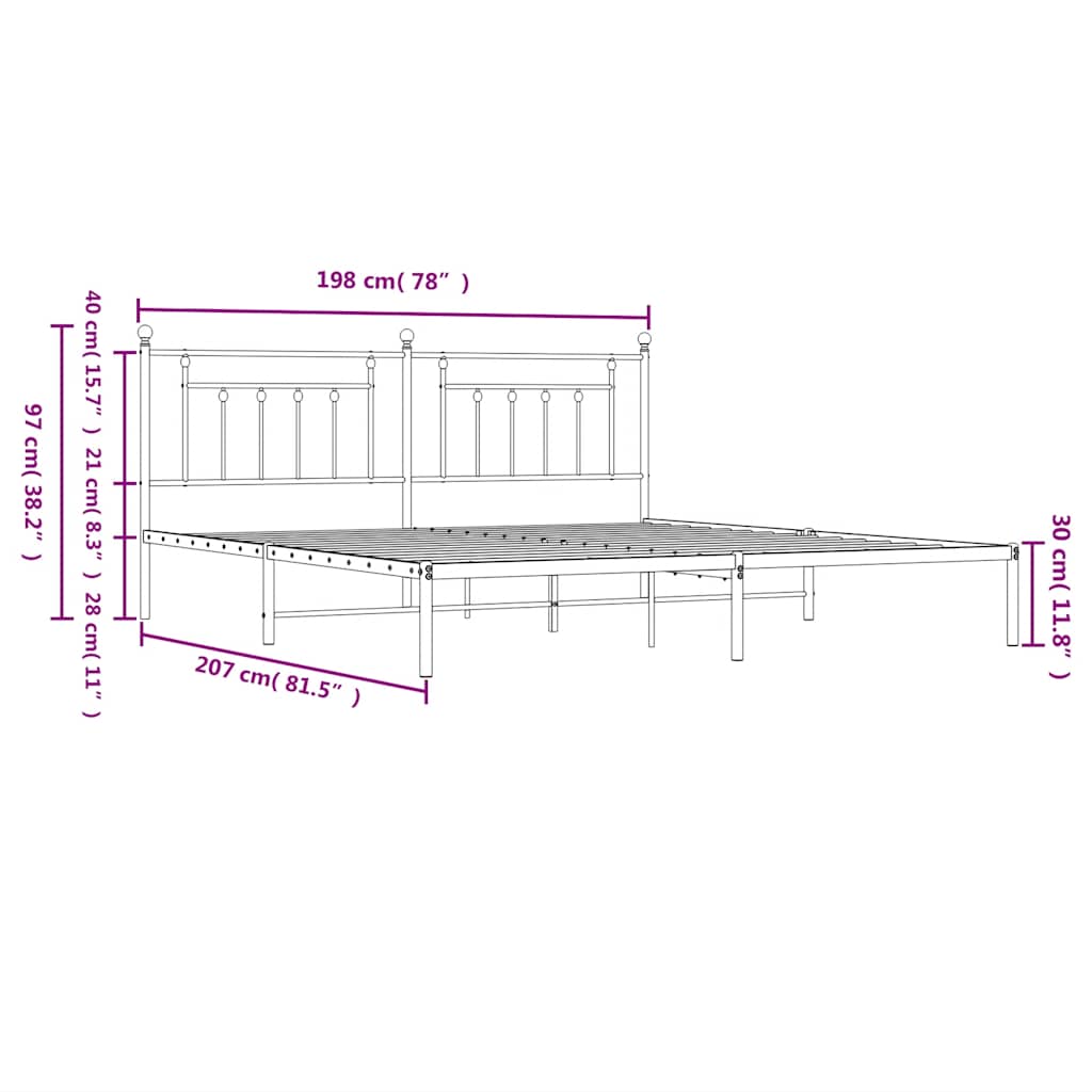 Giroletto con Testiera in Metallo Nero 193x203 cm