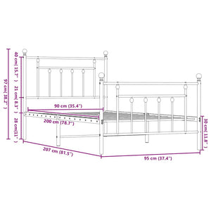 Giroletto con Testiera e Pediera Metallo Nero 90x200 cm 353548