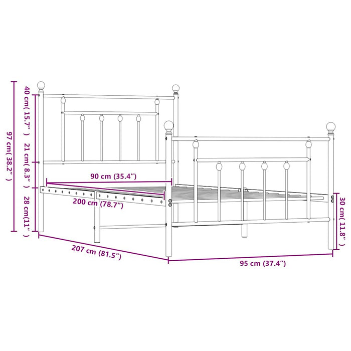 Giroletto con Testiera e Pediera Metallo Nero 90x200 cm 353548