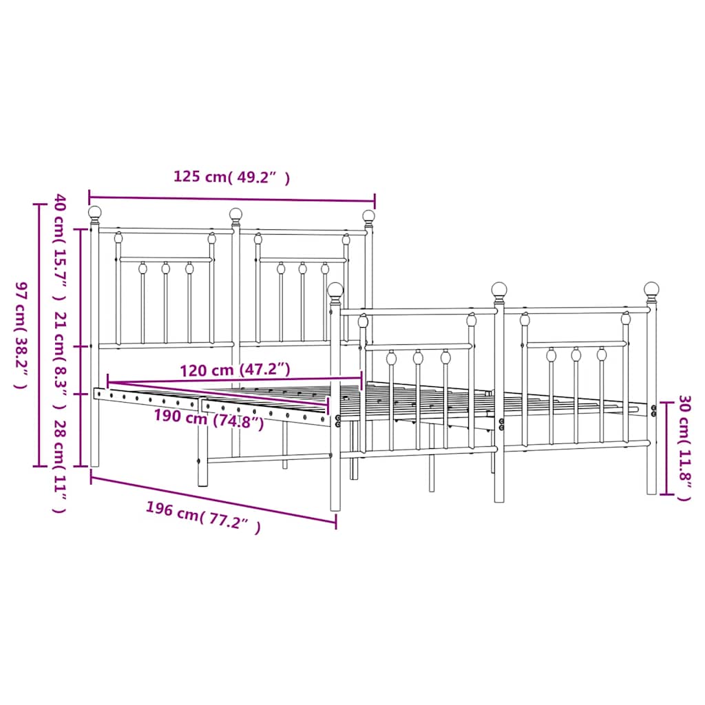 Giroletto con Testiera e Pediera Metallo Nero 120x190 cm 353552