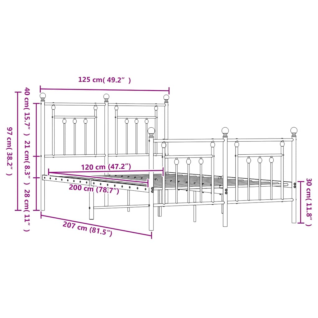 Giroletto con Testiera e Pediera Metallo Nero 120x200 cm 353553