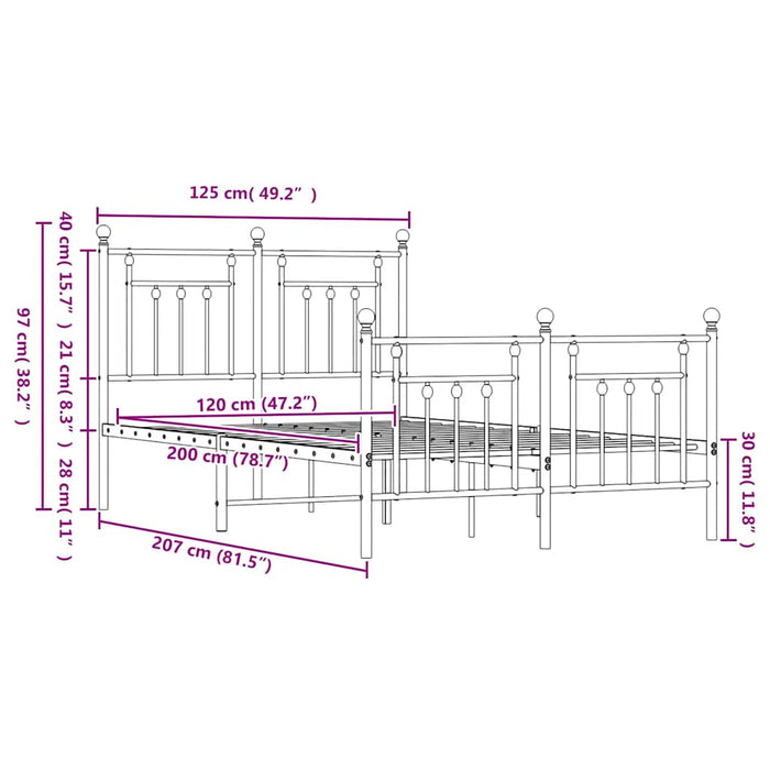 Giroletto con Testiera e Pediera Metallo Nero 120x200 cm 353553
