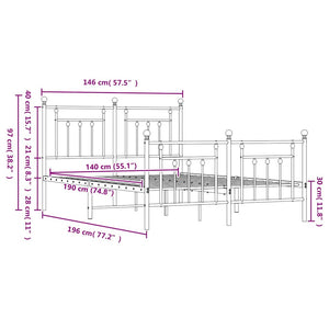 Giroletto con Testiera e Pediera Metallo Nero 140x190 cm 353555