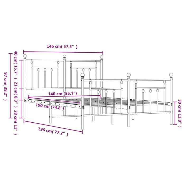 Giroletto con Testiera e Pediera Metallo Nero 140x190 cm 353555