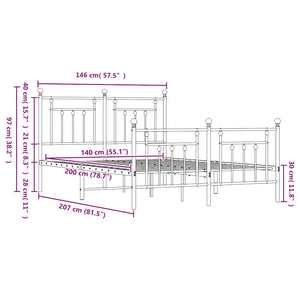 Giroletto con Testiera e Pediera Metallo Nero 140x200 cm 353556