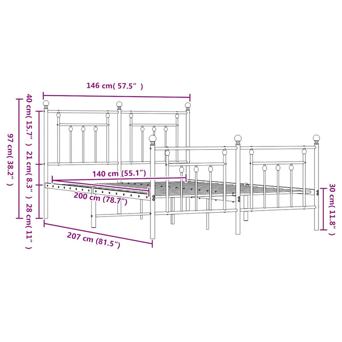 Giroletto con Testiera e Pediera Metallo Nero 140x200 cm 353556