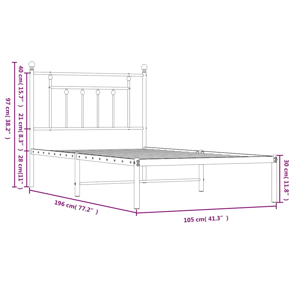 Giroletto con Testiera Metallo Bianco 100x190 cm 353580
