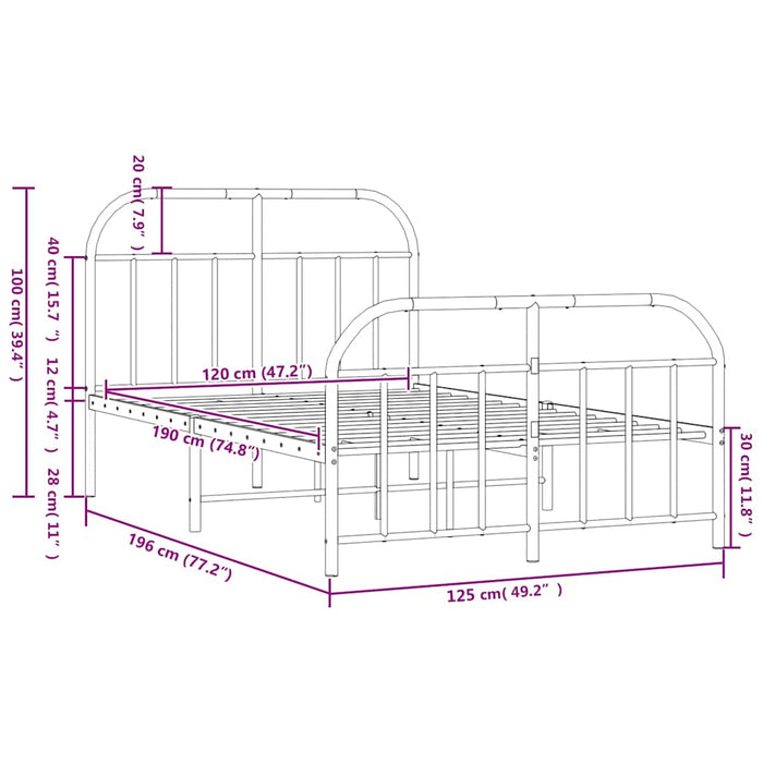 Giroletto con Testiera e Pediera Metallo Nero 120x190 cm 353650