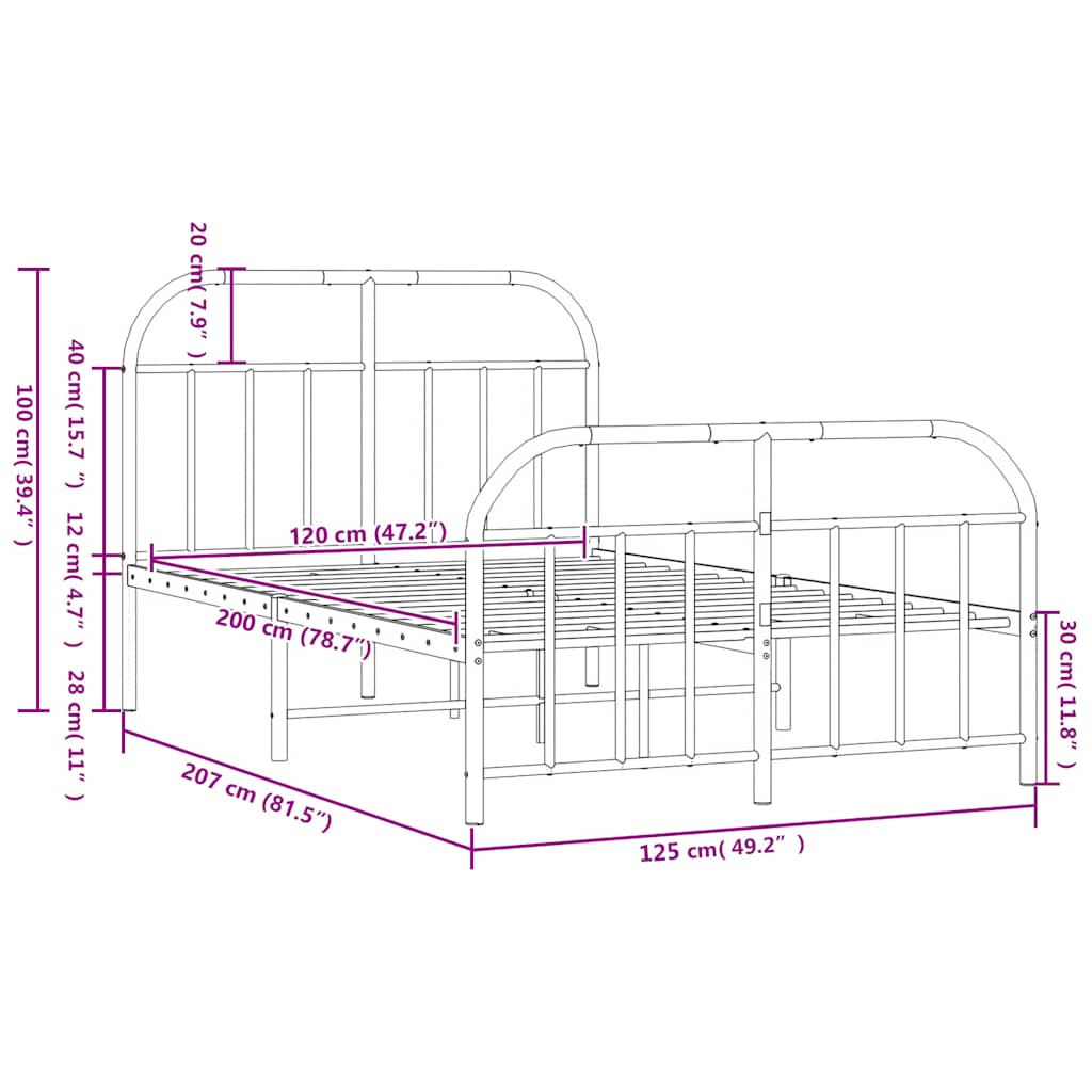 Giroletto con Testiera e Pediera Metallo Nero 120x200 cm 353651
