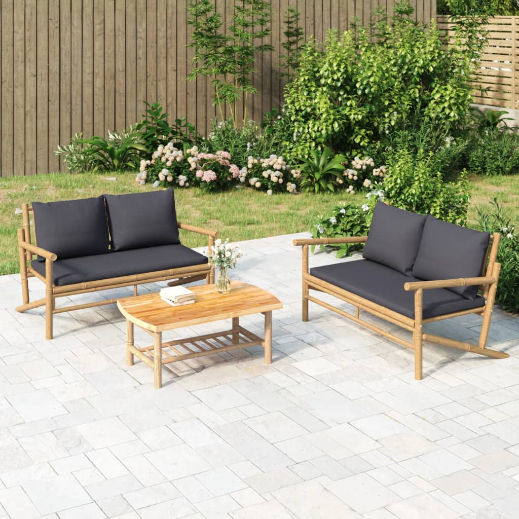 Panca da Giardino con Cuscini Grigio Scuro in BambÃ¹cod mxl 118660