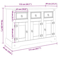 vidaXL Credenza Corona Grigia 112x43x78 cm in Legno di Pino Messicano