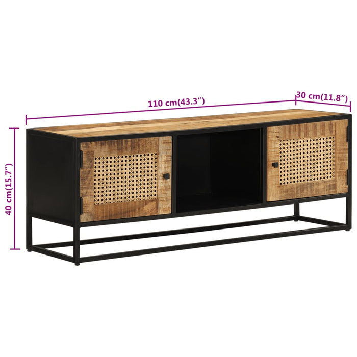Mobile Porta TV 110x30x40cm Legno Grezzo Massello Mango e Ferro 353887