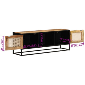 Mobile Porta TV 110x30x40cm Legno Grezzo Massello Mango e Ferro 353887