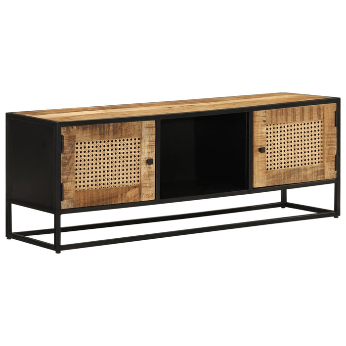 Mobile Porta TV 110x30x40cm Legno Grezzo Massello Mango e Ferro 353887