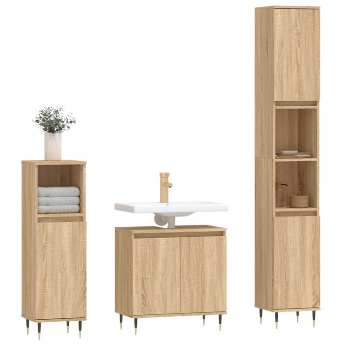 Set di Mobili da Bagno 3 pz Rovere Sonoma in Legno Multistrato 3187784