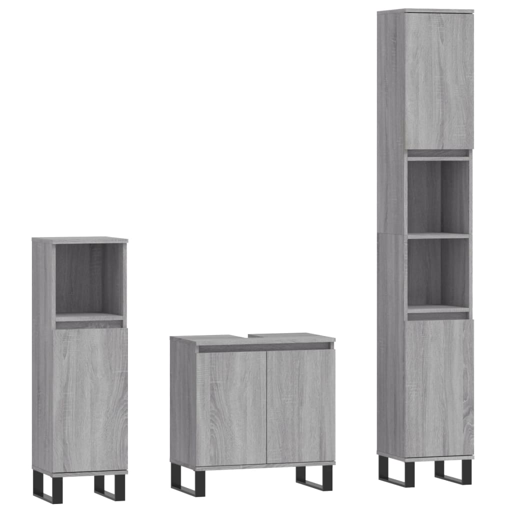 vidaXL Set Mobili da Bagno 3 pz Grigio Sonoma in Legno Multistrato