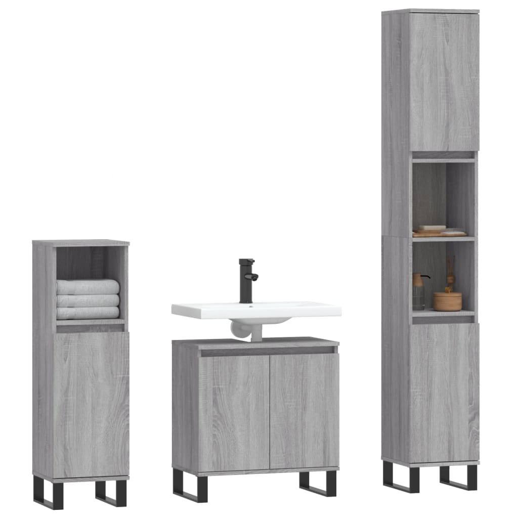 vidaXL Set Mobili da Bagno 3 pz Grigio Sonoma in Legno Multistrato