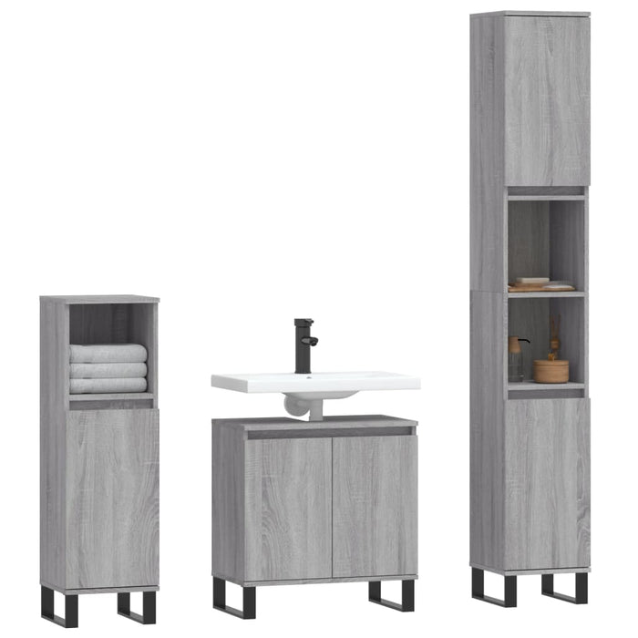vidaXL Set Mobili da Bagno 3 pz Grigio Sonoma in Legno Multistrato
