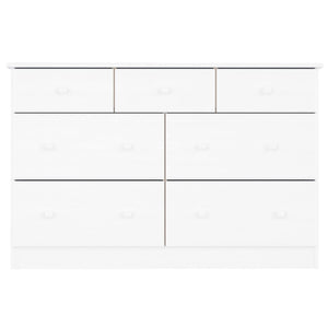 Cassettiera ALTA Bianca 112x35x73 cm in Legno Massello di Pino