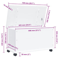 Cassapanca con Ruote ALTA Bianca 73x39,5x43 cm Massello di Pino 353928