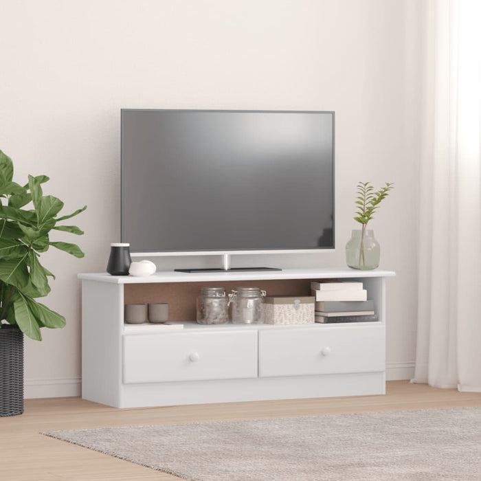 Mobile TV con Cassetti-Credenza TV-Console TV ALTA Bianco 100x35x41cm Massello di Pino
