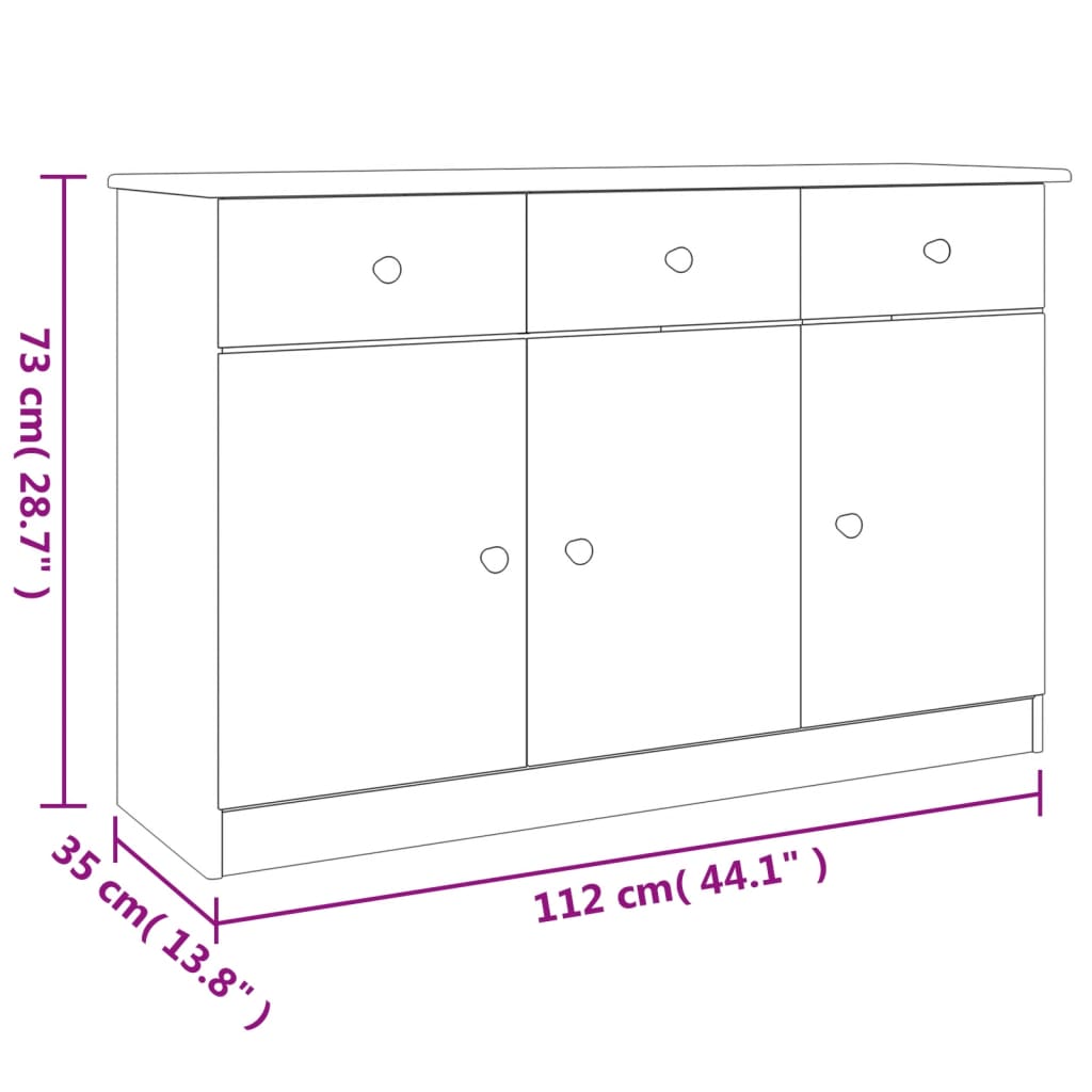 Credenza ALTA Bianca 112x35x73 cm in Legno Massello di Pino 353938