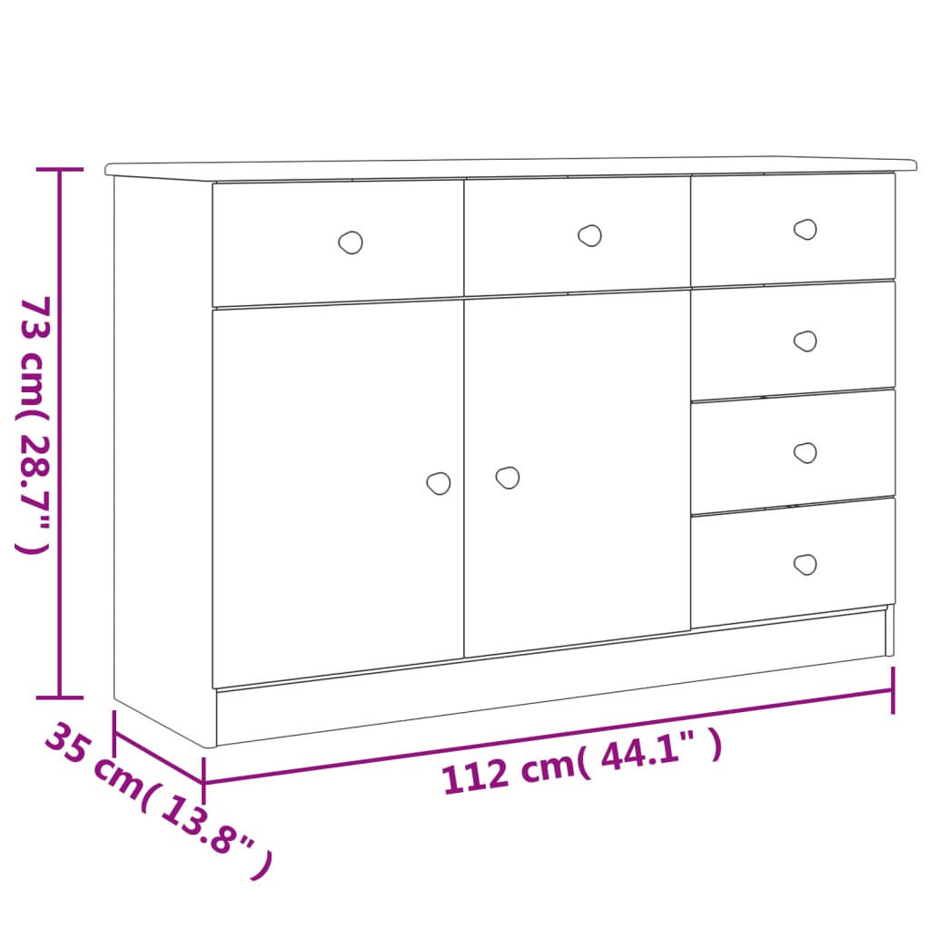 Credenza ALTA Bianca 112x35x73 cm in Legno Massello di Pino 353940