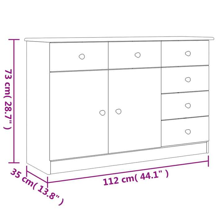 Credenza ALTA Bianca 112x35x73 cm in Legno Massello di Pino 353940