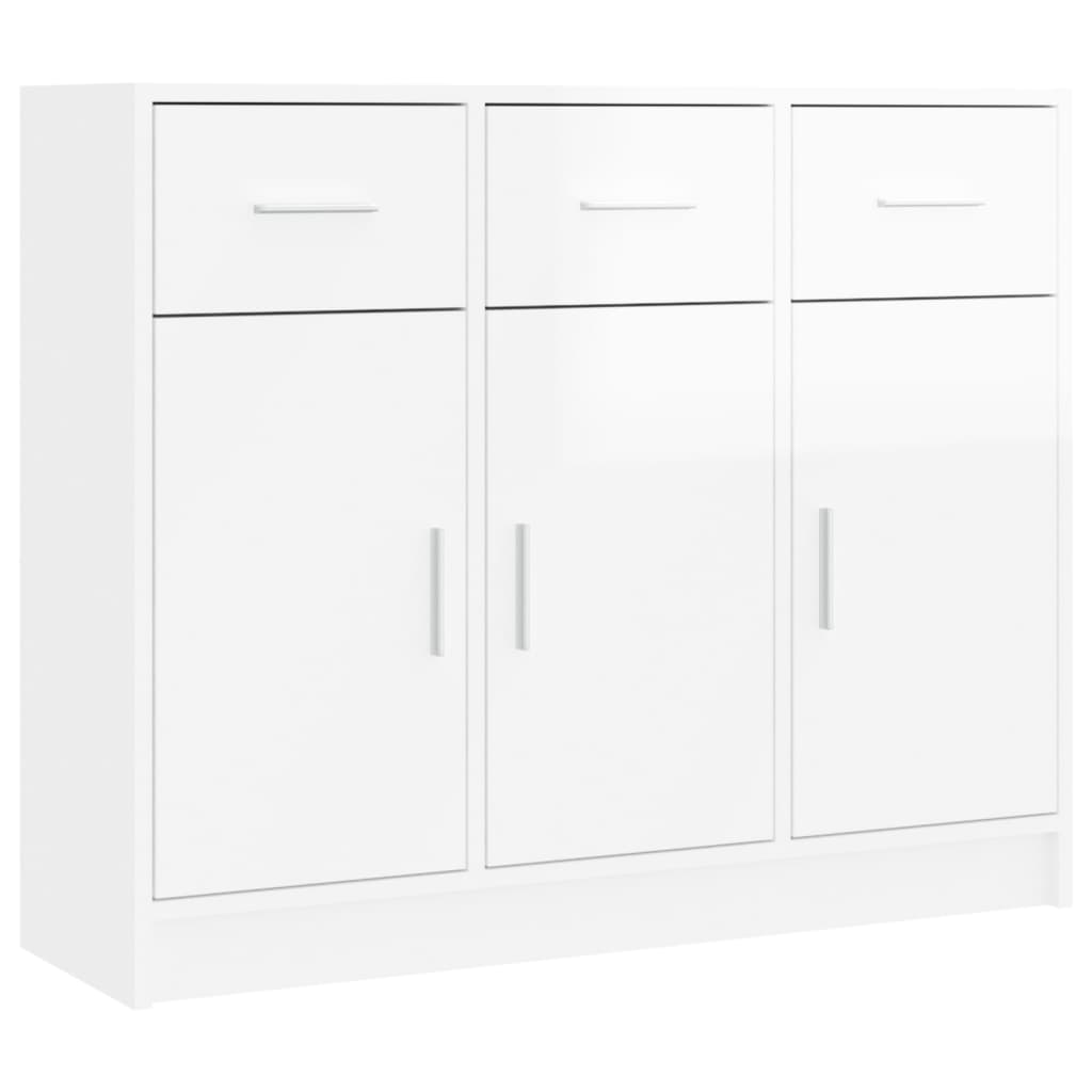 Credenza Bianco Lucido 91x28x75 cm in Legno Multistrato 823010