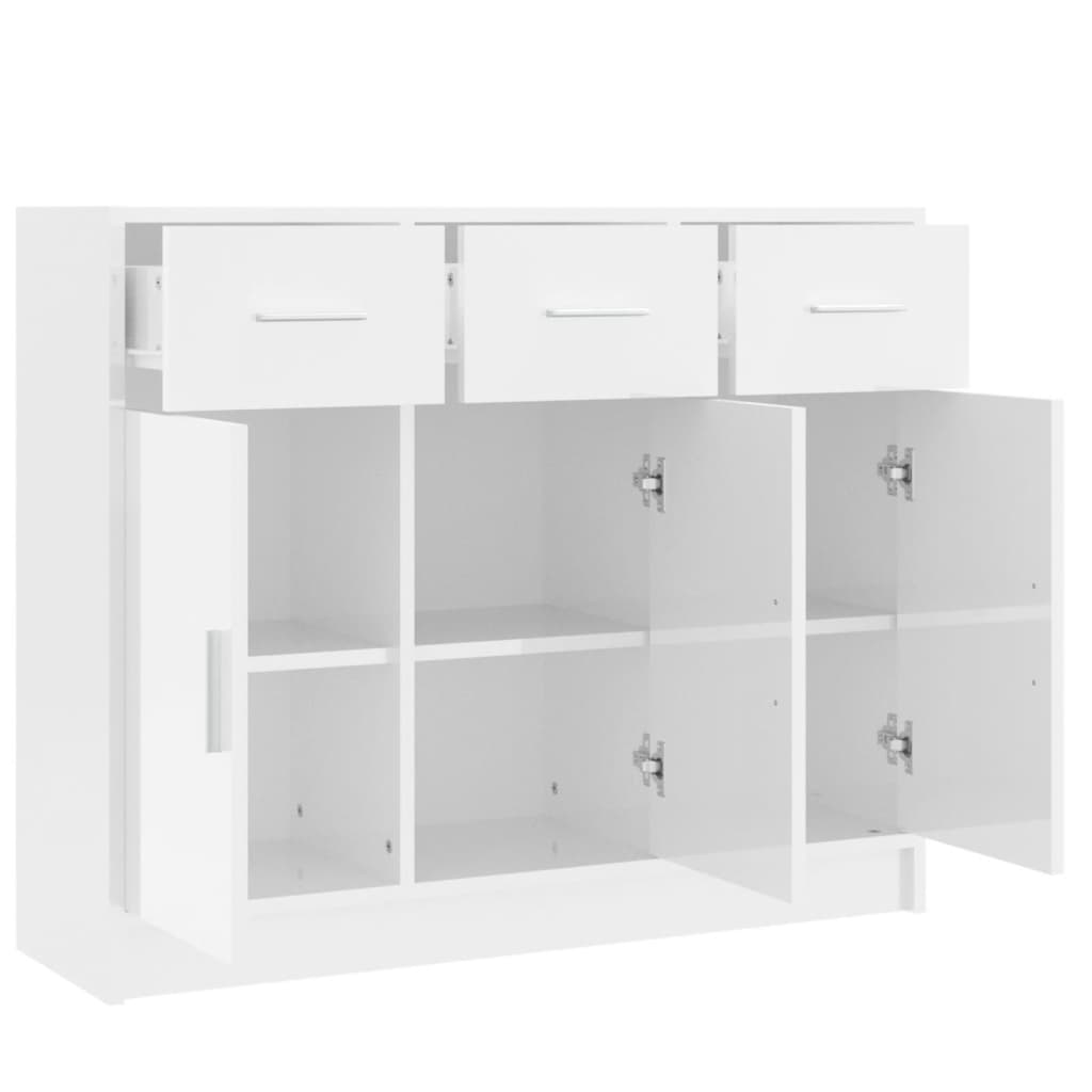 Credenza Bianco Lucido 91x28x75 cm in Legno Multistrato 823010