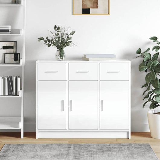 Credenza Bianco Lucido 91x28x75 cm in Legno Multistrato 823010