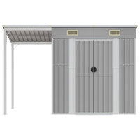 Casetta da giardino con tetto allungato grigio chiaro 277x107x181 cm in acciaio 364525