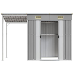 Casetta da giardino con tetto allungato grigio chiaro 277x107x181 cm in acciaio 364525