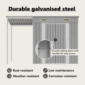 Casetta da giardino con tetto allungato grigio chiaro 277x107x181 cm in acciaio 364525
