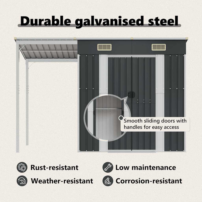 Capanno Giardino Tetto Esteso Antracite 277x110,5x181cm Acciaio 364526