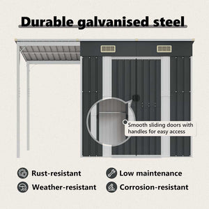 Capanno Giardino Tetto Esteso Antracite 277x107x181cm Acciaio