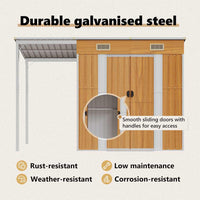 Capannone Tetto Esteso Marrone Chiaro 277x110,5x181cm Acciaio 364528
