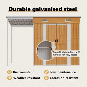 Capannone Tetto Esteso Marrone Chiaro 277x110,5x181cm Acciaio 364528