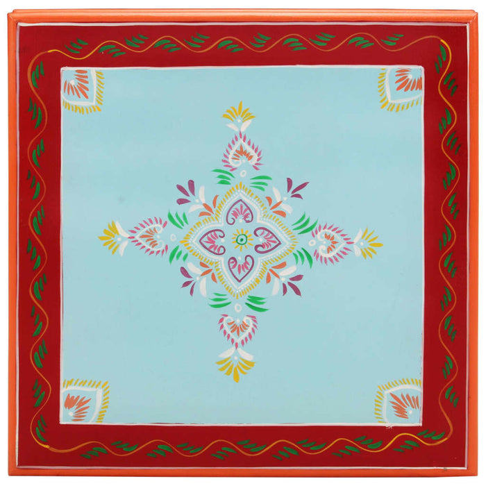 Tavolino Salotto Blu Dipinto a Mano in Legno Massello di Mango 353763